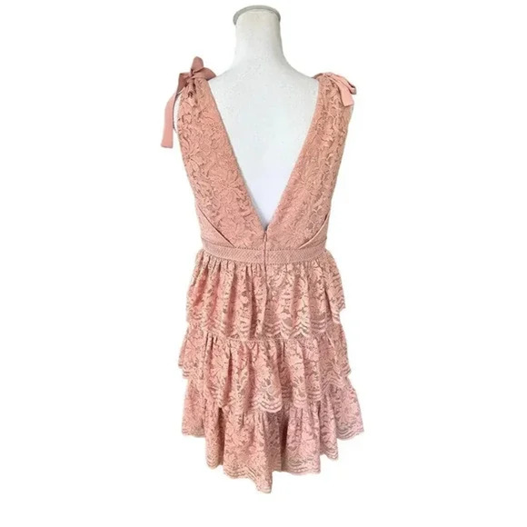 Bardot Roxie Sleeveless Tiered Lace Pink Mini Dress Size 10 - Picture 7 of 10
